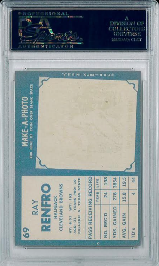 1961 Topps #69 Ray Renfro PSA 8