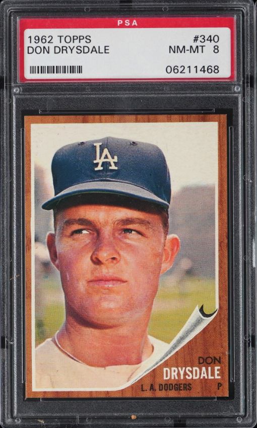 1962 Topps #340 Don Drysdale PSA 8