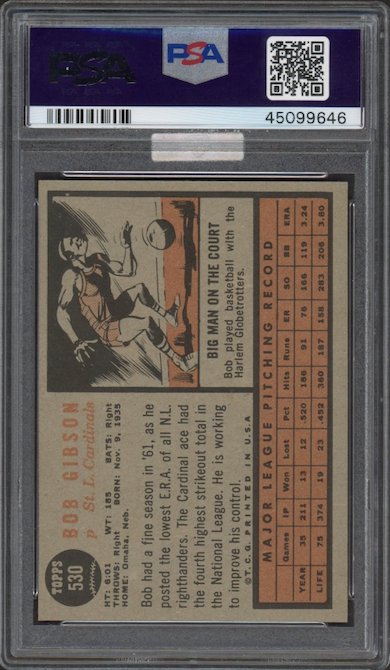 1962 Topps #530 Bob Gibson PSA NM-MT+ 8.5