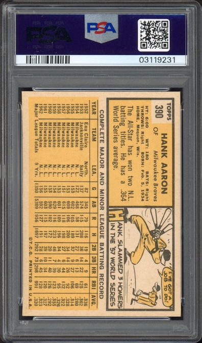 1963 Topps #390 Hank Aaron PSA NM-MT 8