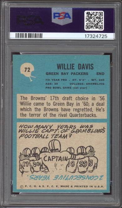 1964 Philadelphia #72 Willie Davis ROOKIE PSA NM-MT 8