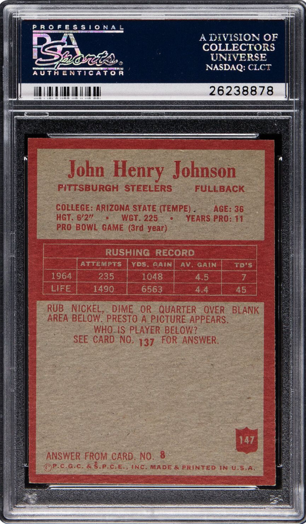 1965 Philadelphia #147 John H. Johnson PSA MINT 9