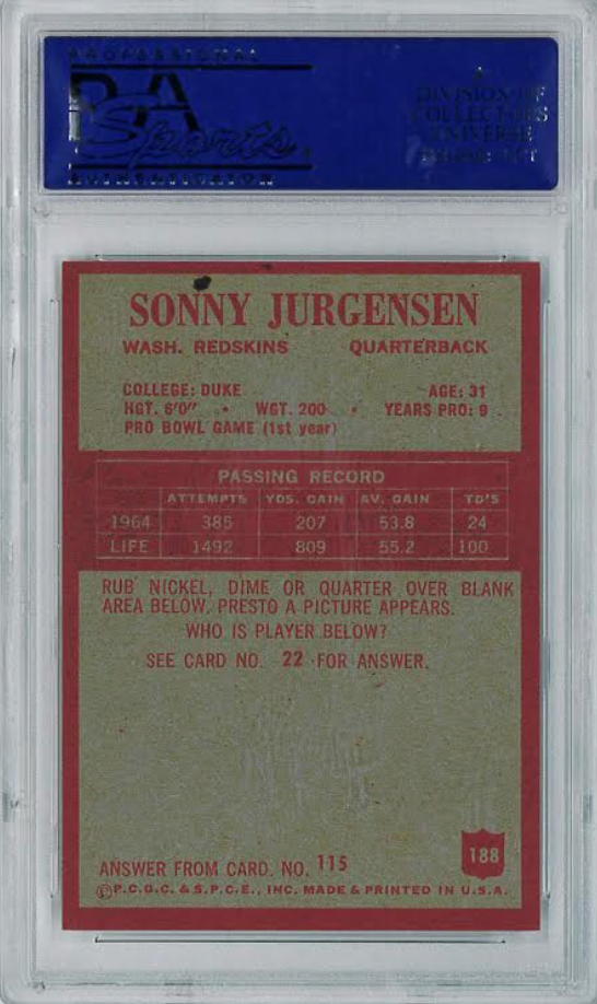 1965 Philadelphia #188 Sonny Jurgensen PSA MINT 9