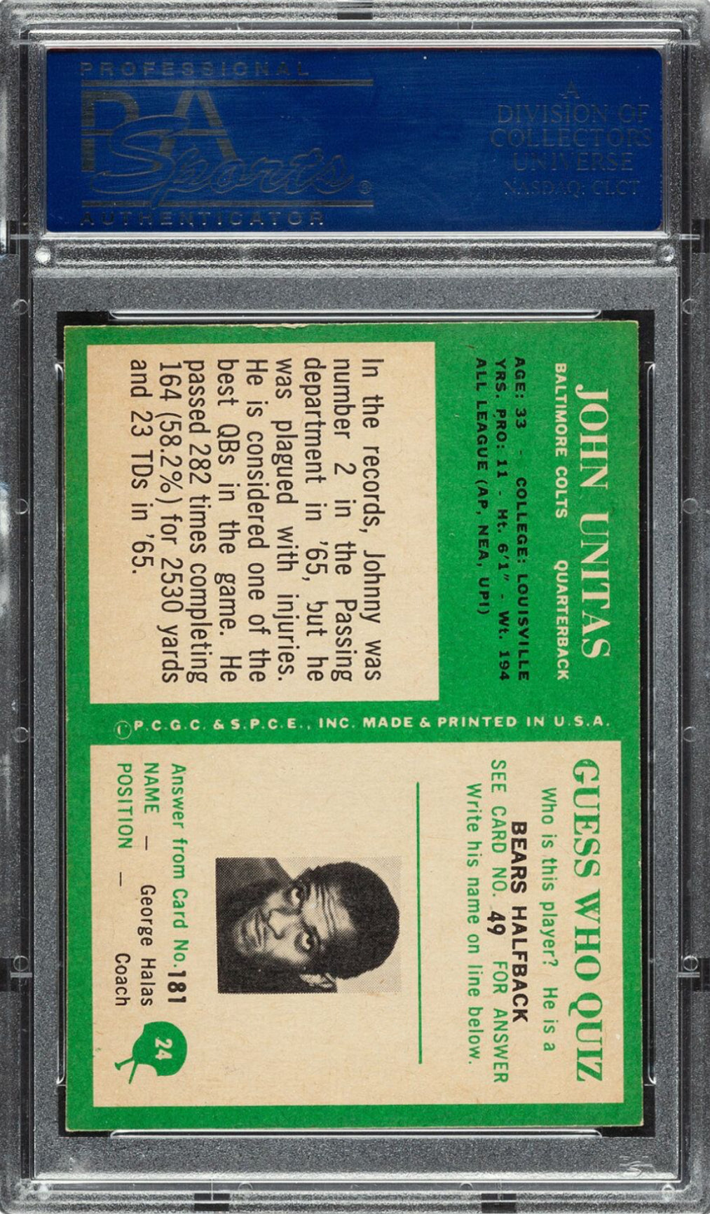 1966 Philadelphia #24 Johnny Unitas PSA NM-MT 8