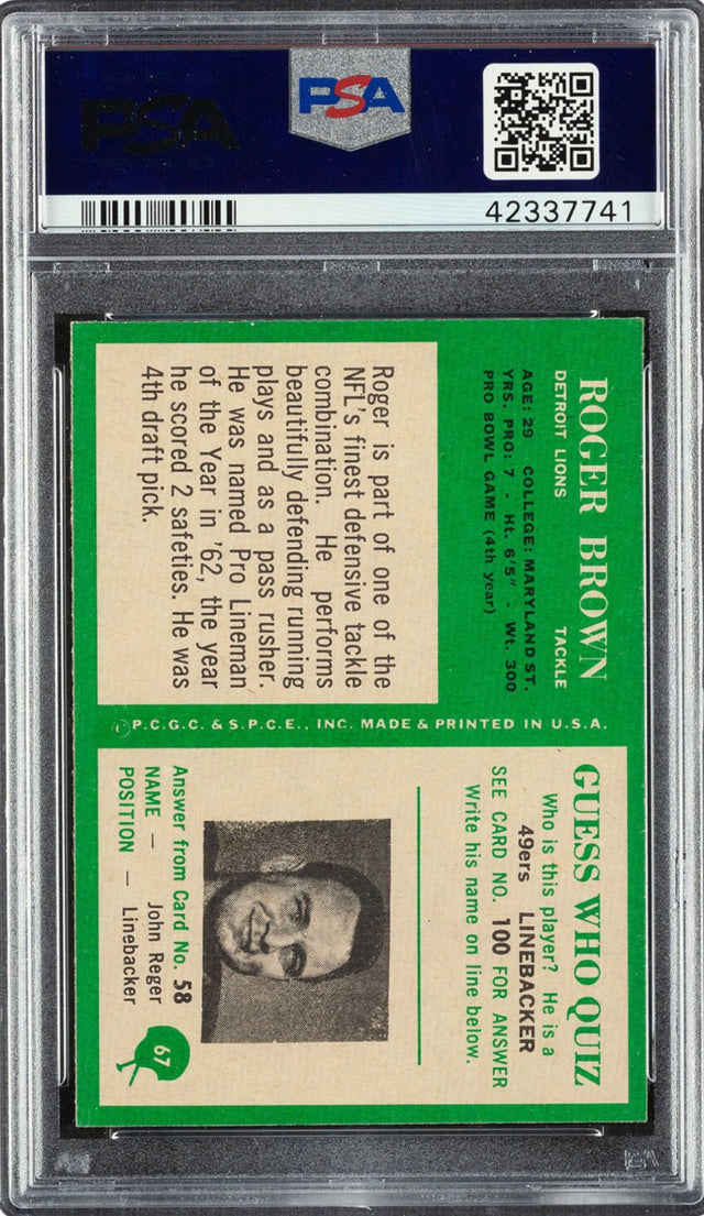 1966 Philadelphia #67 Roger Brown PSA MINT 9
