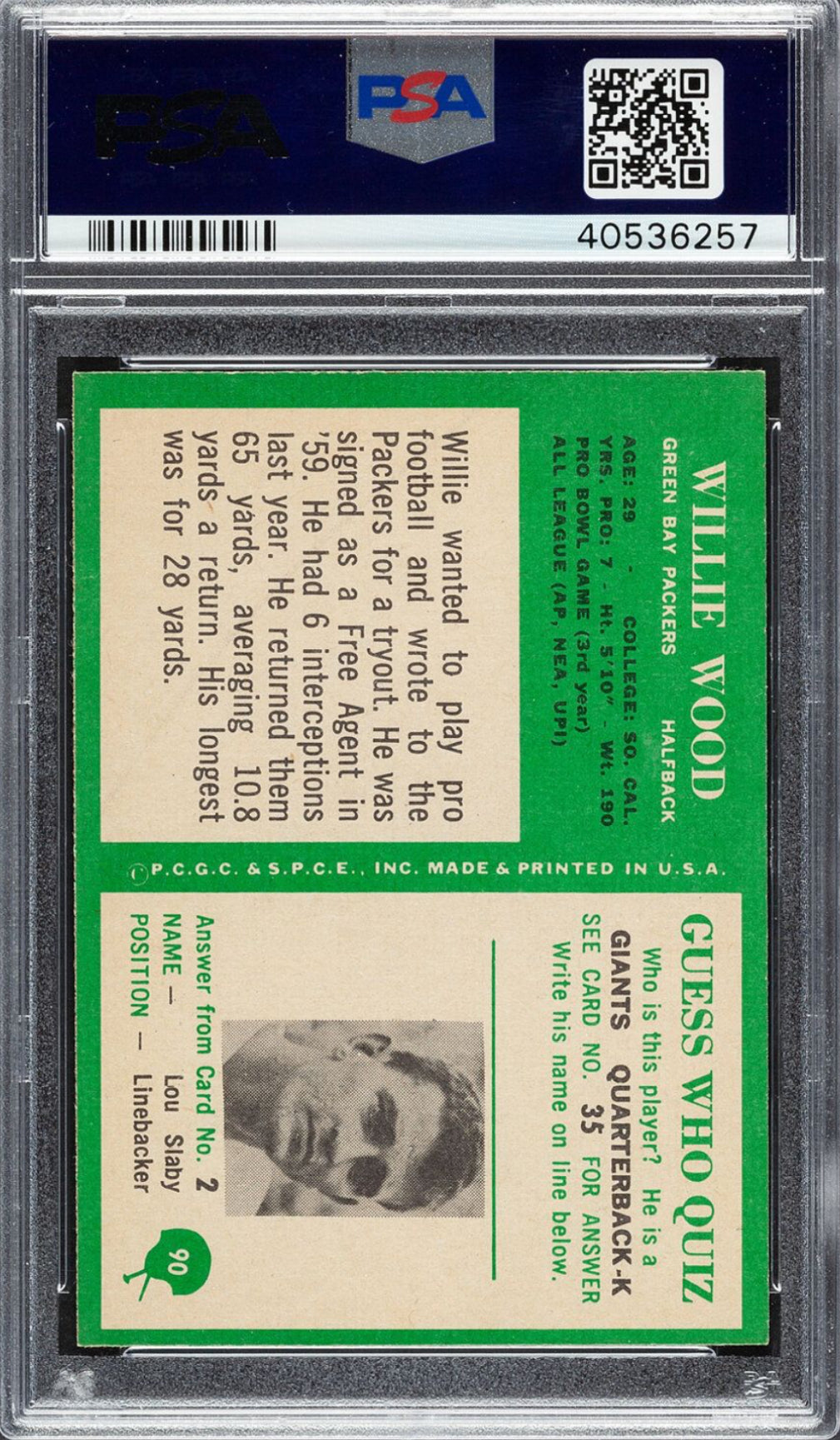 1966 Philadelphia #90 Willie Wood PSA MINT 9