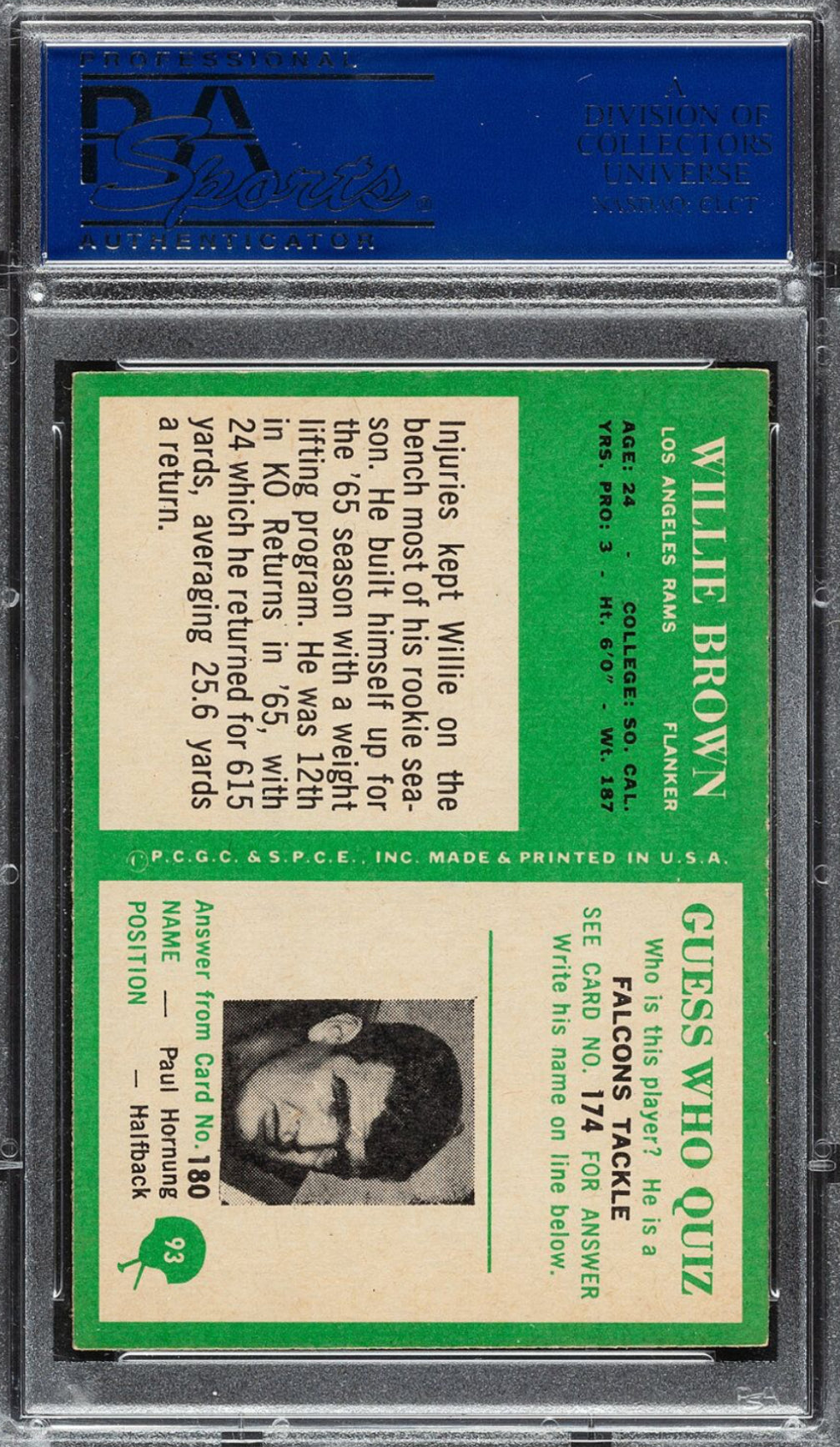 1966 Philadelphia #93 Willie Brown ROOKIE PSA MINT 9
