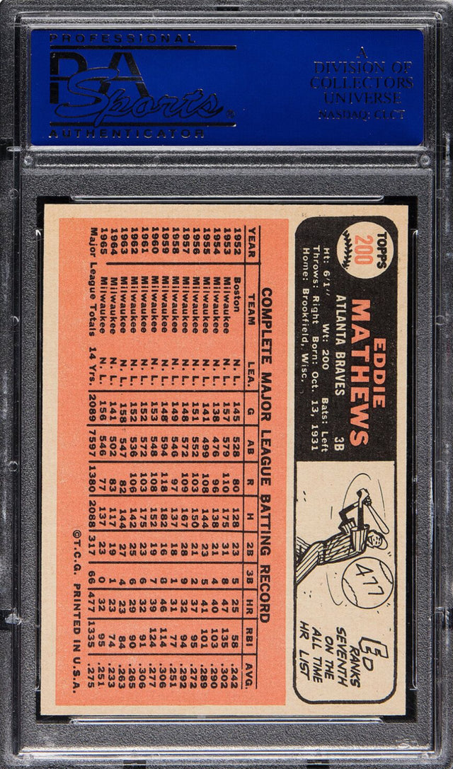 1966 Topps #200 Eddie Matthews PSA 9