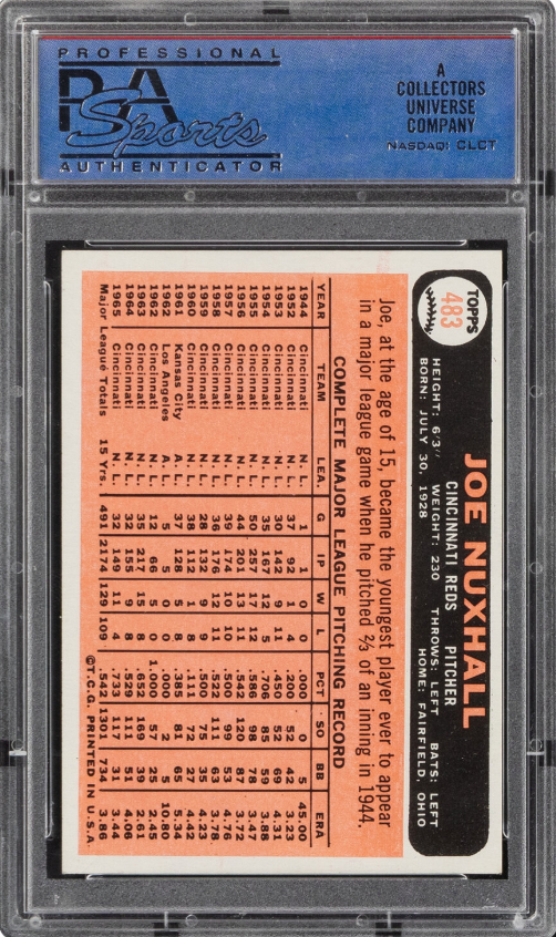 1966 Topps #483 Joe Nuxhall PSA MINT 9