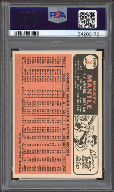1966 Topps #50 Mickey Mantle PSA NM-MT 8