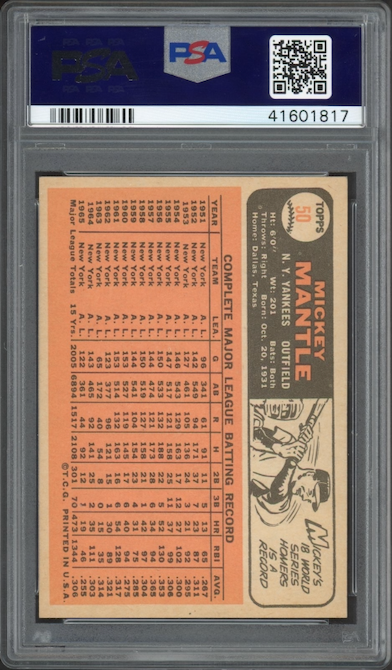 1966 Topps #50 Mickey Mantle PSA NM-MT 8