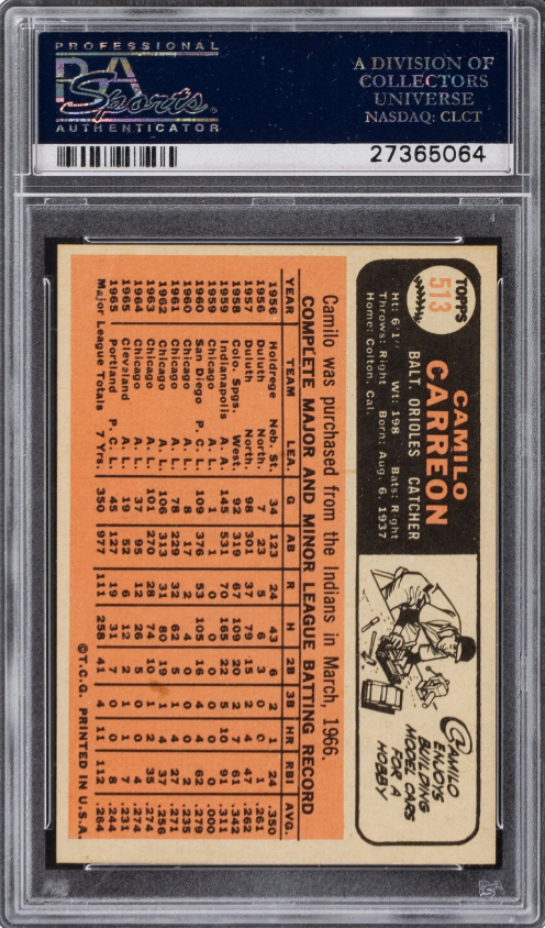 1966 Topps #513 Camilo Carreon PSA MINT 9