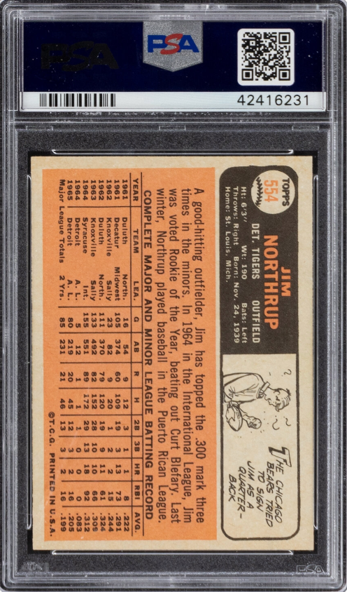 1966 Topps #554 Jim Northrup PSA 9