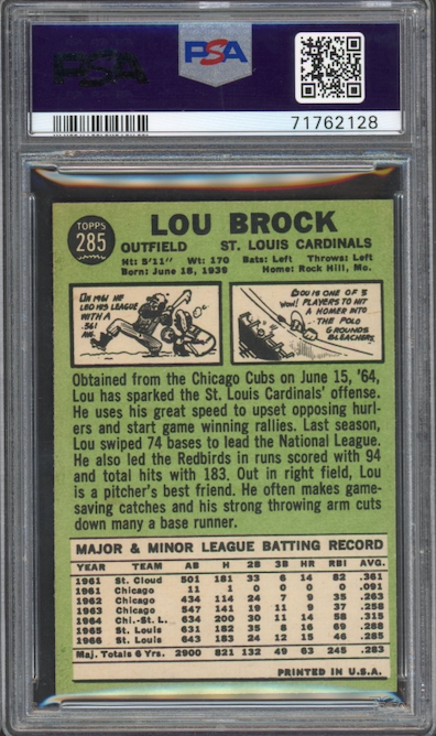 1967 Toppps #285 Lou Brock PSA EX 5