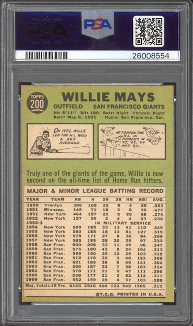 1967 Topps #200 Willie Mays PSA MINT 9