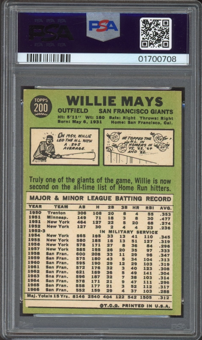 1967 Topps #200 Willie Mays PSA NM-MT 8