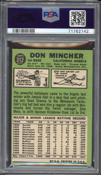 1967 Topps #312 Don Mincher PSA NM-MT 8