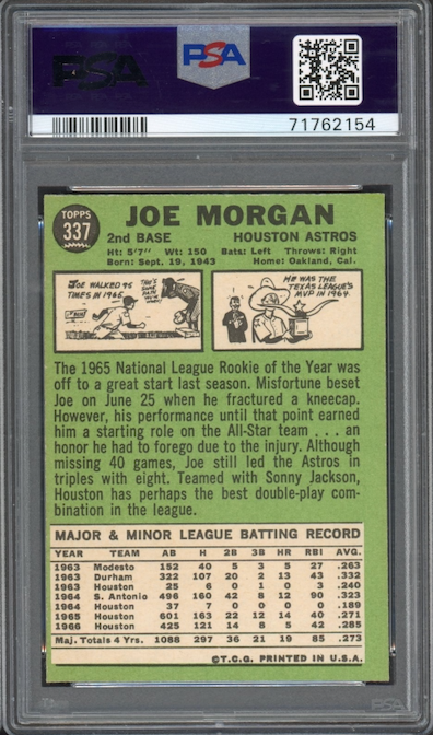 1967 Topps #337 Joe Morgan PSA EX-MT 6