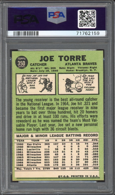 1967 Topps #350 Joe Torre PSA NM 7