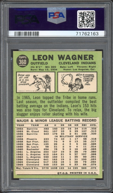 1967 Topps #360 Leon Wagner PSA NM-MT 8