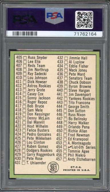 1967 Topps #361 Checklist 371-457 Roberto Clemente PSA EX-MT 6