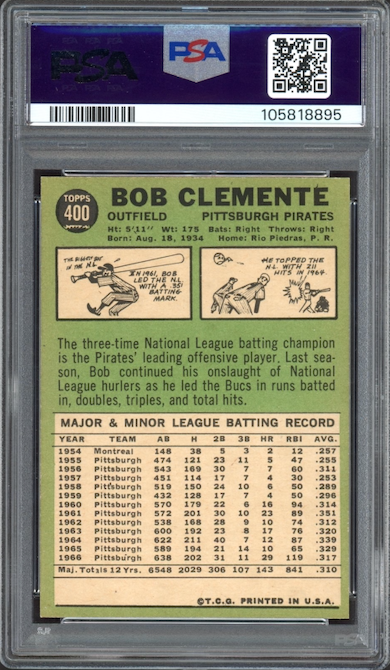 1967 Topps #400 Roberto Clemente PSA MINT 9