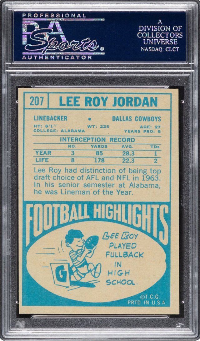 1968 Topps #207 Lee Roy Jordan PSA GEM MINT 10