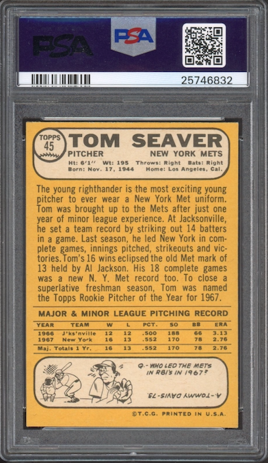 1968 Topps #45 Tom Seaver All-Star Rookie PSA MINT 9