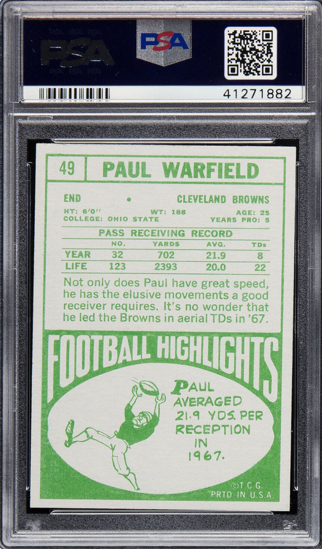 1968 Topps #49 Paul Warfield PSA MINT 9