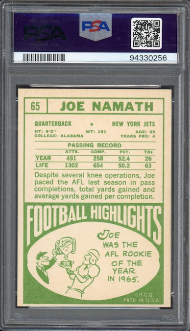 1968 Topps #65 Joe Namath PSA VG-EX 4