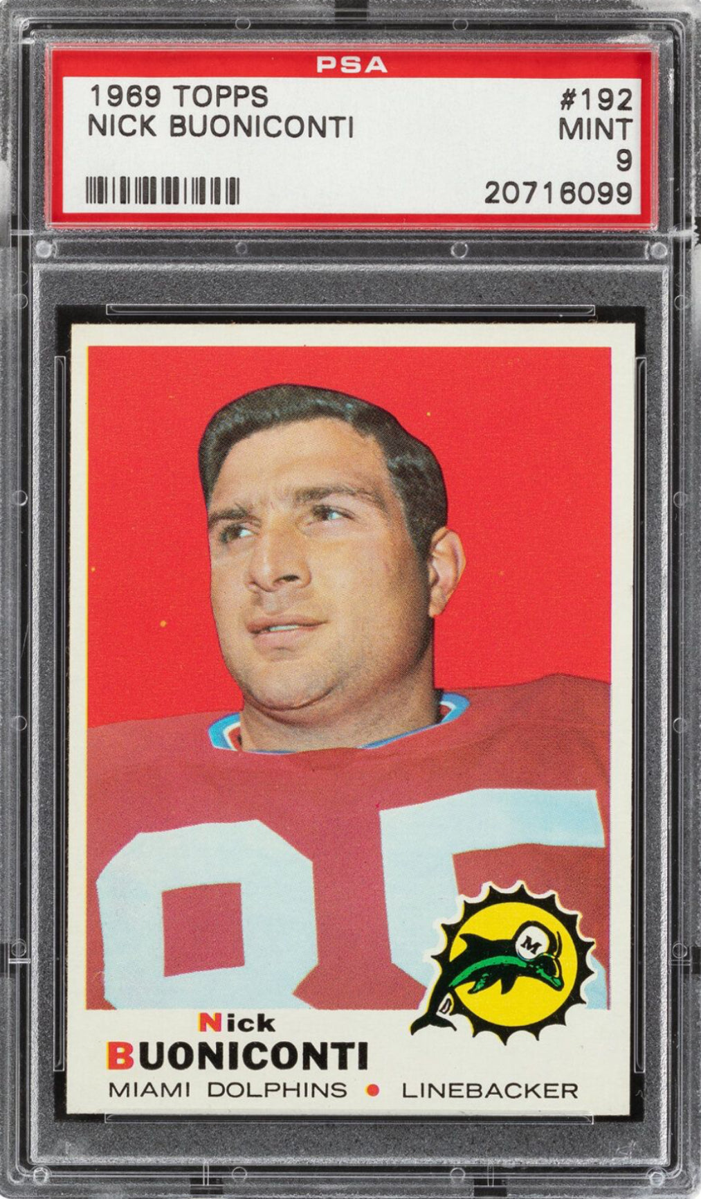 1969 Topps #192 Nick Buoniconti PSA MINT 9