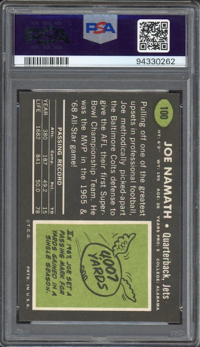 1969 Topps #100 Joe Namath PSA NM 7