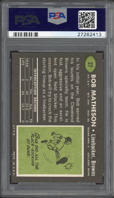 1969 Topps #27 Bob Matheson PSA 9