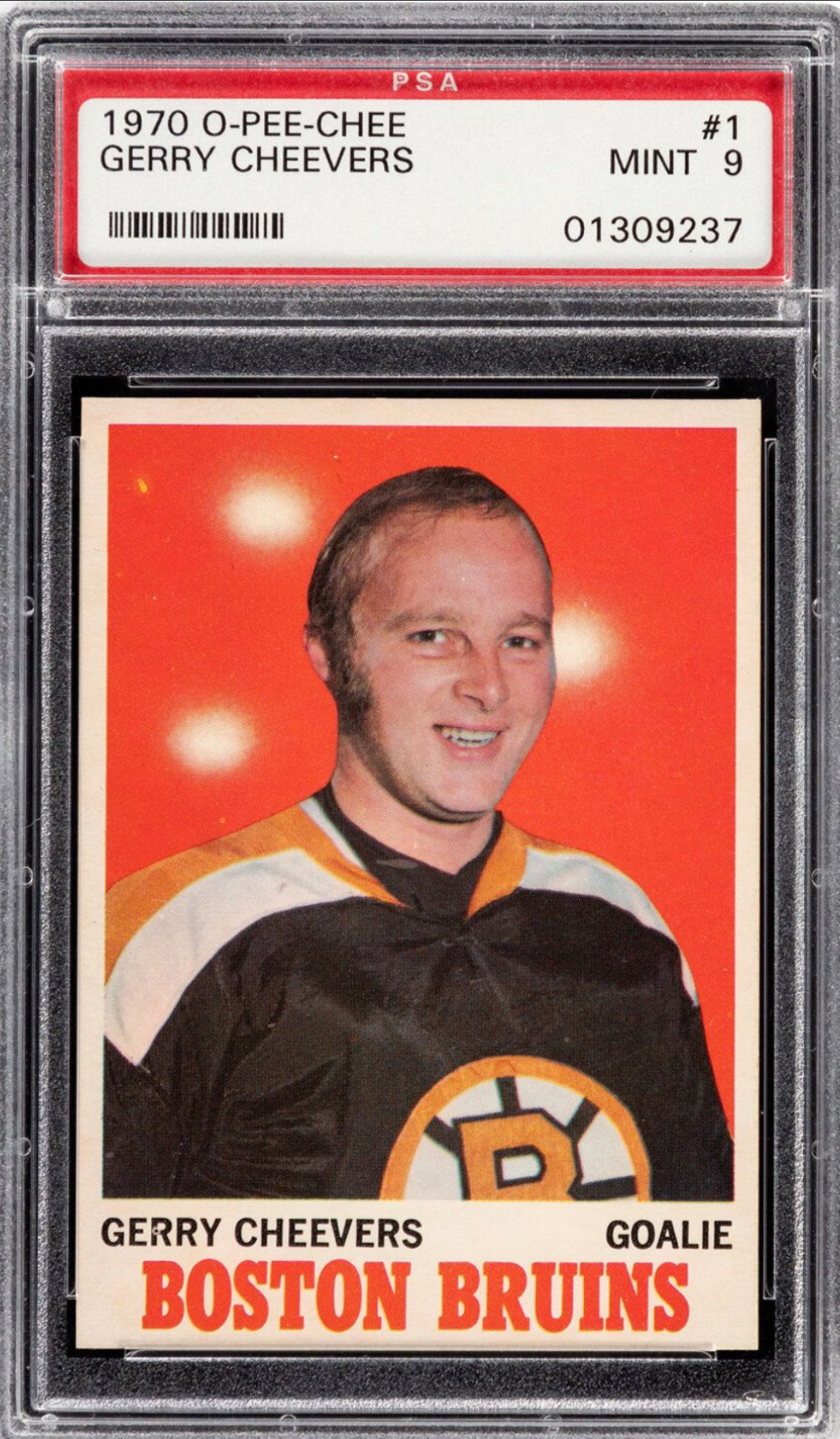 1970 O-Pee-Chee #1 Gerry Cheevers PSA MINT 9