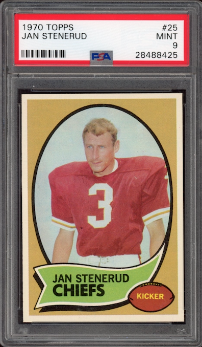 1970 Topps #25 Jan Stenerud ROOKIE PSA MINT 9