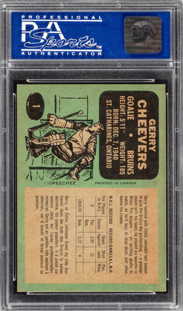 1970 O-Pee-Chee #1 Gerry Cheevers PSA MINT 9