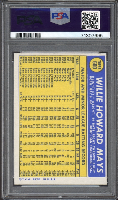 1970 Topps #600 Willie Mays PSA MINT 9