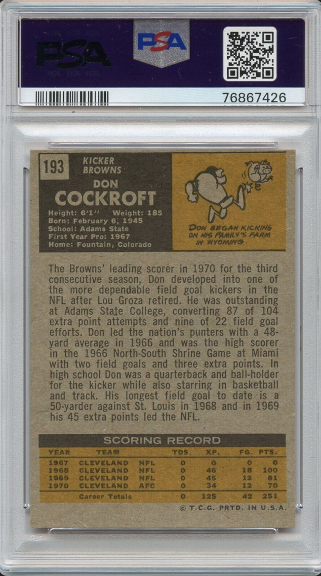 1971 Topps #193 Don Cockroft PSA 8