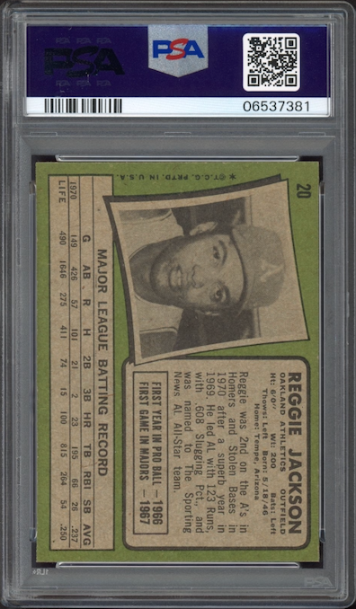 1971 Topps #20 Reggie Jackson PSA NM-MT 8