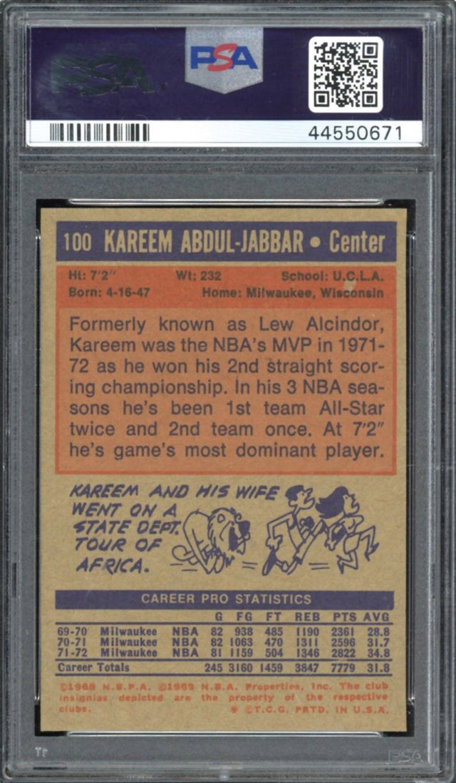 1972 Topps #100 Kareem Abdul-Jabbar PSA 9