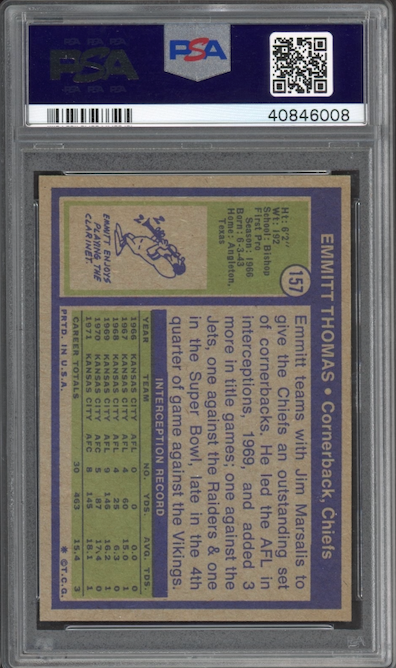 1972 Topps #157 Emmitt Thomas ROOKIE PSA MINT 9