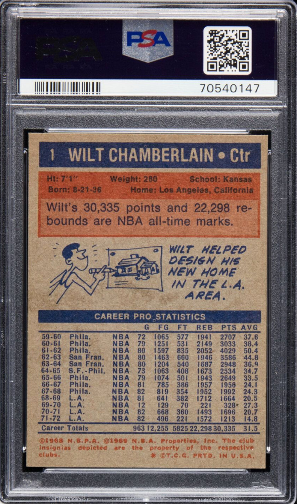 1972 Topps #1 Wilt Chamberlain PSA NM-MT 8