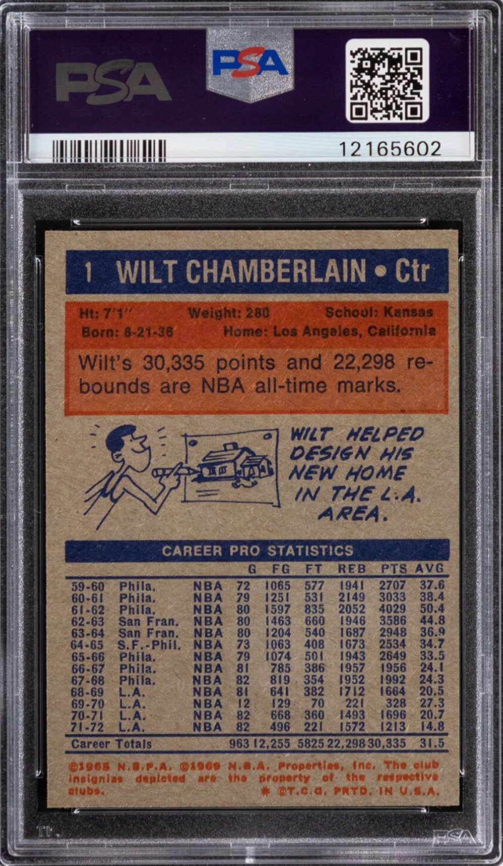 1972 Topps #1 Wilt Chamberlain PSA MINT 9