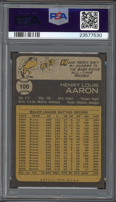 1973 Topps #100 Hank Aaron PSA MINT 9