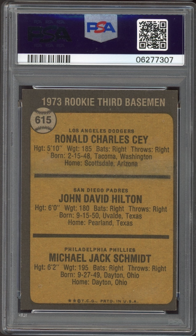 1973 Topps #615 Rookie 3rd Basemen Mike Schmidt ROOKIE PSA NM-MT 8