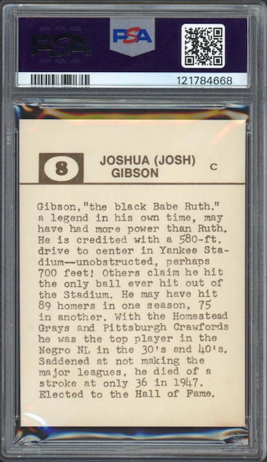 1974 Laughlin Old-Time #8 Josh Gibson Black Stars PSA EX-MT 6