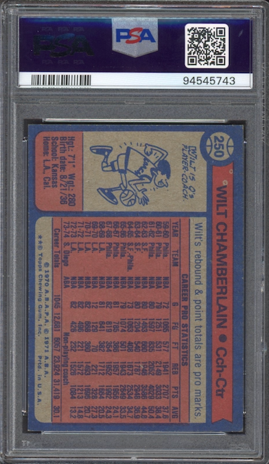 1974 Topps #250 Wilt Chamberlain PSA EX-MT 6