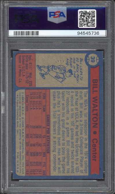 1974 Topps #39 Bill Walton ROOKIE PSA EX-MT 6