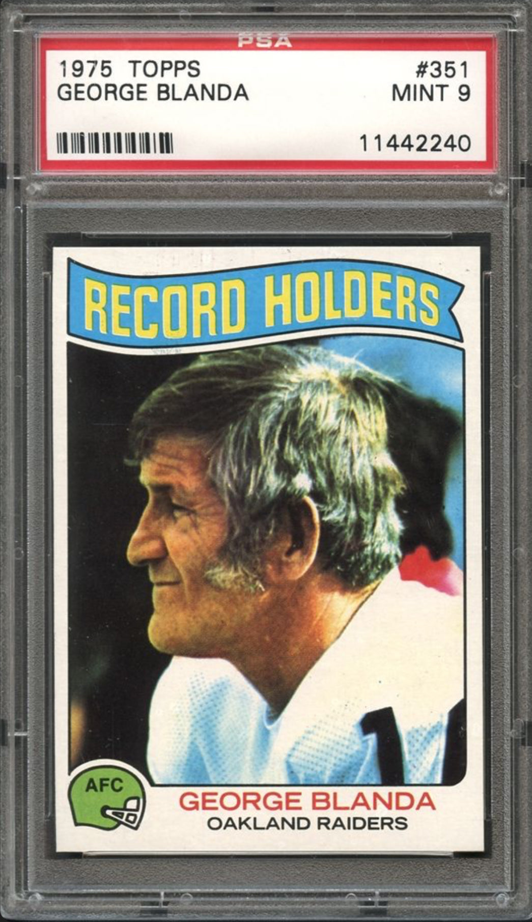 1975 Topps #351 George Blanda PSA MINT 9