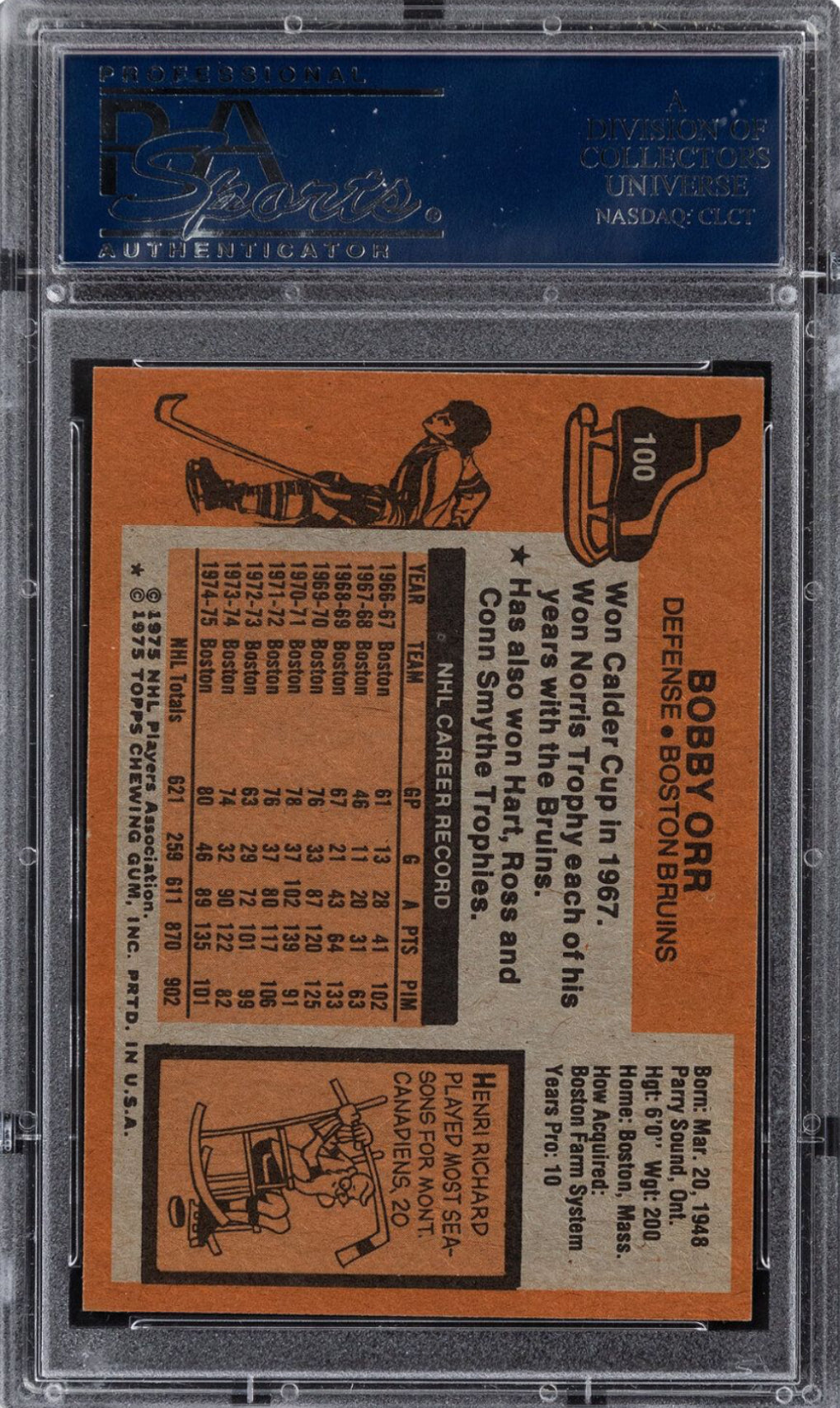 1975 Topps #100 Bobby Orr PSA MINT 9